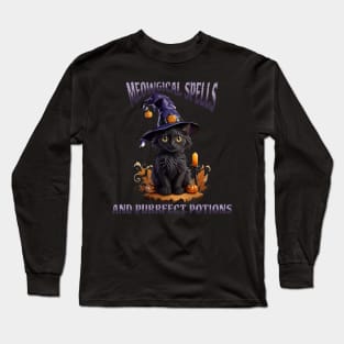 Halloween Cat Meowgical Spells and Purrfect Potions Long Sleeve T-Shirt